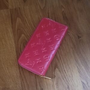 Pink Embossed Patent Zip Wallet